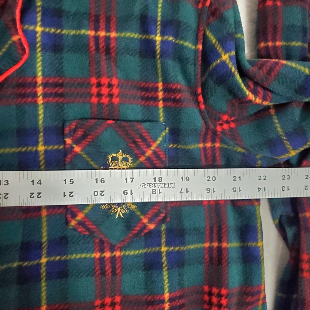 Lauren Ralph Lauren Womans M Green Plaid Fleece Pajama Set Crest Logo Christmas - Picture 8 of 11